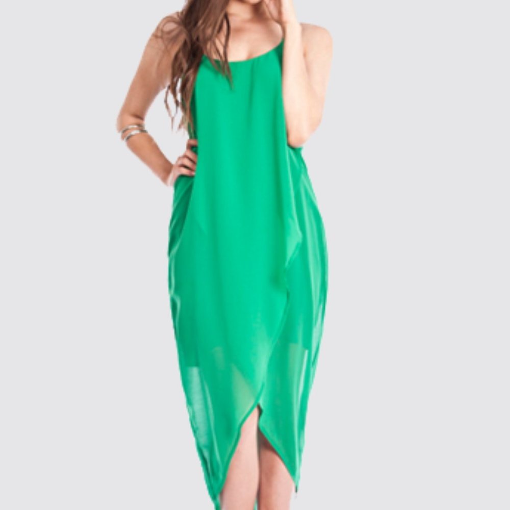 Asymmetrical Green Chiffon Dress